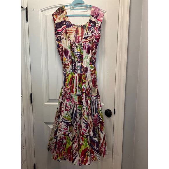 NWT Chelsea & Theodore Women’s Cotton Smocked Voile Midi Dress Size L Multicolor - Picture 1 of 7